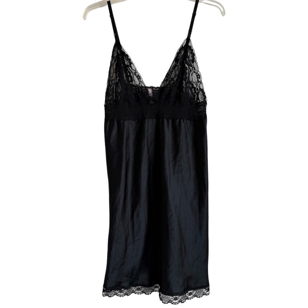 Vintage 80s Ms. Leslee Black Lace Chemise Nightgown Lingerie Size L Made In USA